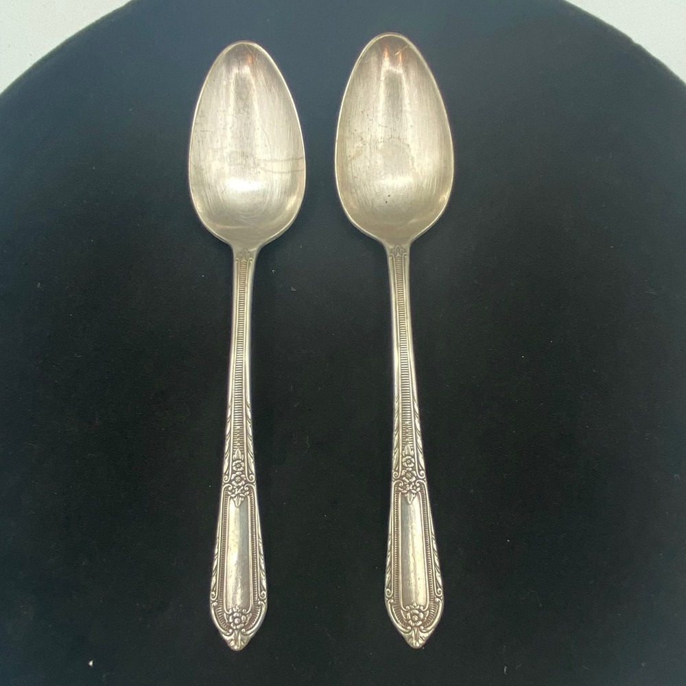 William Rogers IS Gardenia Silverplate Spoons Set of 2 Floral Art Deco 6" MCM
